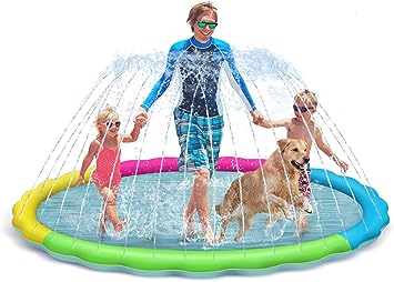 Splash Pad for Kids and Dogs, 75" Extra Large Splash Pad for Toddlers 1-3 and Kids Ages 4-8, Non Slip Thicken Sprinkler Dog Pool Summer Outdoor Water Toys for Backyard