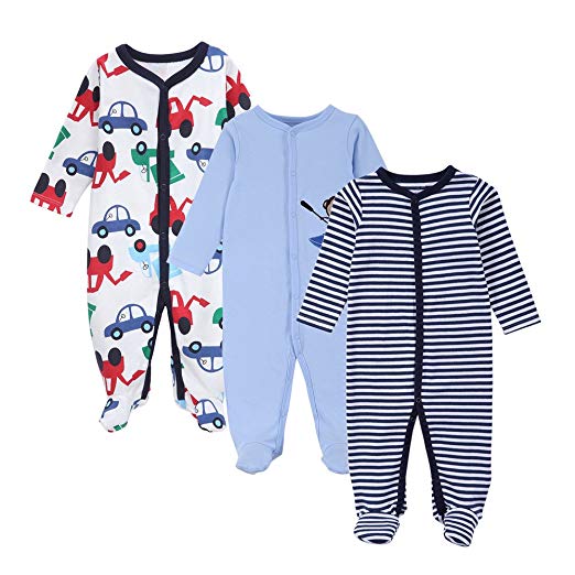 Babe Maps Unisex Baby 3-Pack Snap Front Sleep N Play Footie Pajamas