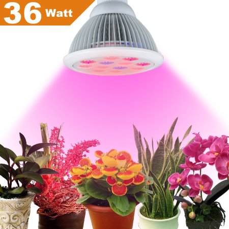 36W LED Grow Light, Plant Light E27 Growing Bulbs 3 Wavelengths tailored Led Grow Lamps For Garden Greenhouse, Hydroponic and Family Balcony [Lifetime Warranty]