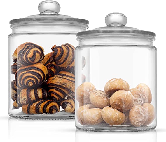 JoyJolt Elegant Cookie Jar. 2 Large Glass Jar With Glass Lid. Cookie Jars for Kitchen Counter with Lids, Candy Jar, Decorative Apothecary Jar, Large Canisters, Half Gallon Glass Jar with Lid Airtight