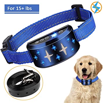 Dog Training Collar, SUPERNIGHT Dog Bark Collar 2in1 Anti Barking Device with 7 Sensitivity Levels of Sound or Vibration and Free Adjustable Belt for 15lbs~120lbs dogs, No Shock SAFE HARMLESS & HUMANE