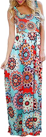 Bluetime Women's Summer Sleeveless Floral Boho Maxi Long Dresses Beach Sundress