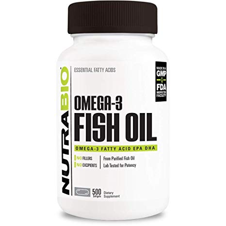 NutraBio Omega 3 Fish Oil Supplement (500 Softgels)