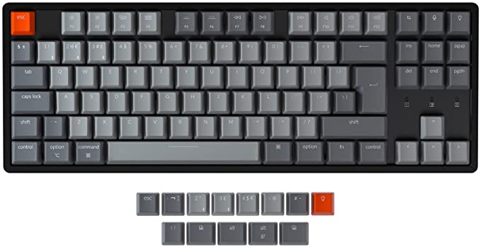 Keychron K8 Tenkeyless Wireless Mechanical Keyboard for Mac, Bluetooth ISO-UK-Layout RGB Backlight Multitasking Type-C Wired Gaming Keyboard for Windows with Gateron Red Switch, Aluminum Frame