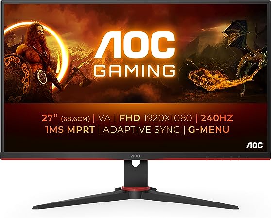 AOC Gaming 27G2ZNE- 27 inch FHD Monitor, 240Hz, VA, 1ms, FreeSync Premium, Low Input Lag, Shadow Comtrol, Game Modes (1920 x 1080 @ 240Hz, 250 cd/m, HDMI 2.0 x 2 / Display Port 1.2)