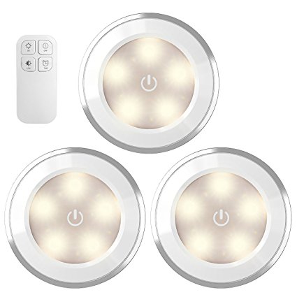 AMIR Wireless LED Puck Light 3 Pack With Remote Control , Under Cabinet Lighting , Closet Night Light, Touch Switch Energy Saving Night light for Bedroom, Lockers, Hallway, Stair etc (Battery Not Included)