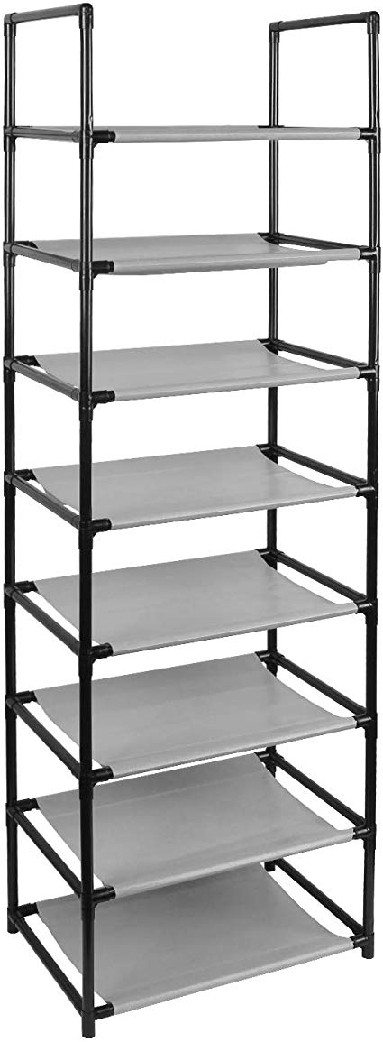 Clewiltess 8 Tier Stackable Shoe Rack,16-20 Pairs Storage Shoe Shelf with Stainless Steel,Entryway Shoe Organizer (Black)