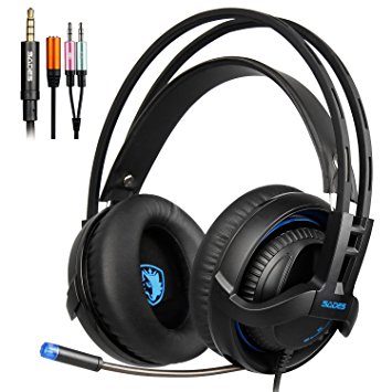 SADES SA935 New Deep Bass headphones with Retractable Mic 3.5MM Jack PC Gaming Headset Stereo Professional headsets Noise-Canceling Volume Control LED Light For New Xbox One/PC/PS4/Smartphones(Black)