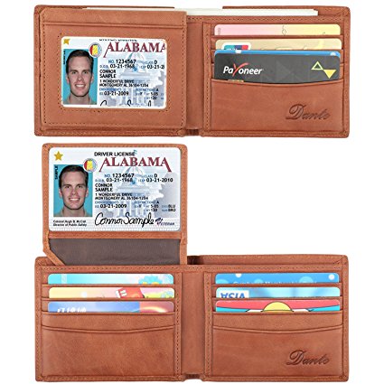 RFID Blocking Cowhide Leather Wallet for Men with 2 ID Windows