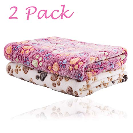 iNNEXT 2 Pack Puppy Blanket for Pet Cushion Small Dog Cat Bed Soft Warm Sleep Mat, Pet Dog Cat Puppy Kitten Soft Blanket Doggy Warm Bed Mat Paw Print