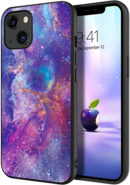 DUEDUE Case for iPhone 13 6.1",DUEDUE Glow in The Dark Nebula Galaxy Design Slim Hybrid Hard PC Cover Shockproof PU Leather Full Body Protective Phone Case for iPhone 13 2021,Purple/Black