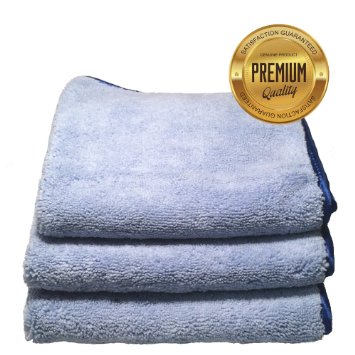 Auto Detailing Towels 3 Pack Best Multi-Use Microfiber Cleaning Buffing and Dusting Cloth 500GSM 16in x 16in Includes Special Washing Instructions