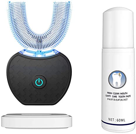 Ultrasonic Automatic Toothbrush,Ultrasonic Electric Toothbrush and Teeth whitening kit 30'' Automatic Timer, Wireless Charging Toothbrush Washable Travel Home Dual-use (Black)