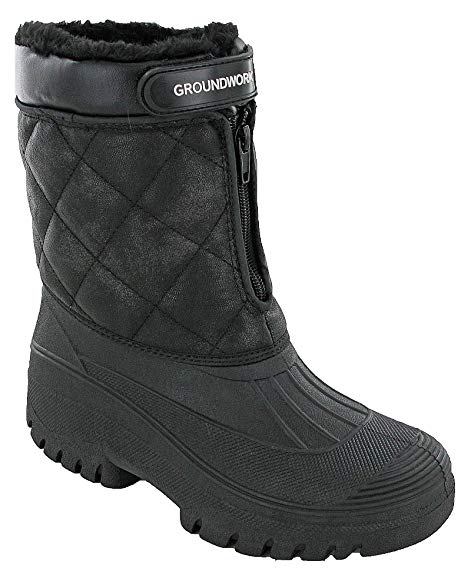 Groundwork Womens Snow Winter Boots Warm Fur Lined Padded Black Wellingtons UK 4-8
