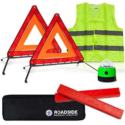 Always Prepared Safety & Visibility Kit w/ Storage Bag (2 x Foldable Emergency Triangles   Roadside Warning Light   Reflective Vest)