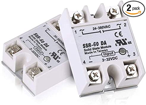 HiLetgo 2pcs SSR-60DA Solid State Relay Single Phase Semi-Conductor Relay Input 3-32V DC Output 24-380V AC