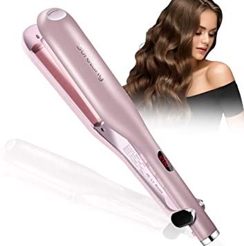 Hair Crimper, 2 Barrel Hair Waver, 1 Inch Curling Wand Professional Wavy Hair Waver Iron Ceramic Wave Curler Adjustable LCD Temperature Fast Heating Beach Waver Curler for Salon, Home