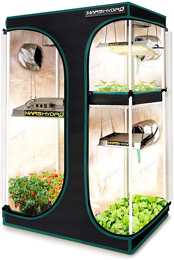 MARS HYDRO 2-in-1 Grow Tent 2'x3' 1680D Canvas High Reflective Mylar Hydroponic Grow Tents with Removable Floor Tray for Houseplants Growing Room 36"x24"x55" for TS600/SP150