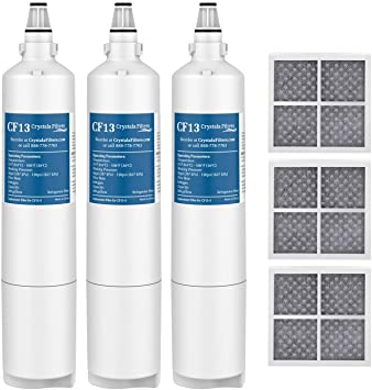 Crystala Filters LT600P Refrigerator Water Filter, Compatible With LG LT600P, LG 5231JA2006A, 5231JA2006B, 5231JA2005A, Kenmore 469990, 9990 and LG LT120F, ADQ73214404 Air Filter Combo, 3 PACKS