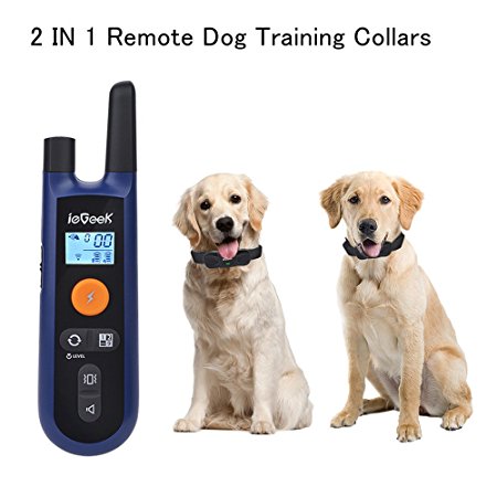 Dog Training Collars Remote Electronic Collar ieGeek Pet Trainer Shock Collars Rechargeable Waterproof E-Collar with Beep /Vibration /Shock Modes 330 Yards Range For Large/Medium/Small Dogs