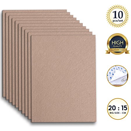 Furniture Pads Beige 10 Pack - 20cm x 15cm x 5mm Thick Self-Stick Heavy Duty DIY Felt Pads for Furniture with 3M Tapes Hardwood Floors Protectors Cut into Any Shape