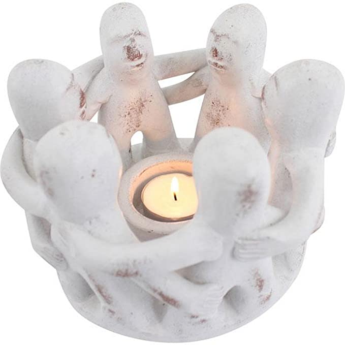 SHABBY CHIC WHITE WASHED TERRACOTTA CIRCLE OF 6 FRIENDS TEA LIGHT HOLDER