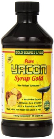 Pure Yacon Syrup Gold - All Natural Sweetener & Sugar Substitute - 8 oz - Highest FOS Prebiotics - Raw Root Extract Controls Appetite, Boosts Metabolism, Lowers Blood Sugar, Natural Weight Loss