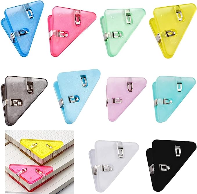 JICOOT 10 PCS Triangle Paper Clip, Document Clip, Bookmarks, Bag Clips, Office Paper Clamps, Paper Corner Clip, Document Tool, Binder, Suitable for Office, Reading, Snack / paper clam clip / handheld paper clam clip dispenser ( Multi-Color )