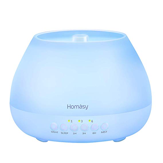 Homasy 500ml Essential Oil Diffuser, Large Capacity Aroma with Sleep Mode for 20hrs’ Working, Noise Reduction Technology, 8-Color LED Changing Lamps, 3 Timer Settings, BPA Free, Waterless Auto-off, Best Gift for Girl Friend Mother for Bedroom, Home and Office