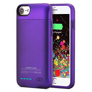 iPhone 7 Battery Case iPhone 6 6s Charger Case MUZE Magnetic Rechargable External Battery Charging Cases 3000mAh Slim Extended Backup Power Bank Case for iPhone 6/6S/7[4.7 inch] (Purple)