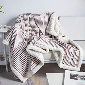 DISSA Sherpa Throw Blanket Soft Blanket with Brown and White Stripe for Bed Couch Sofa (Brown, 60x80'')