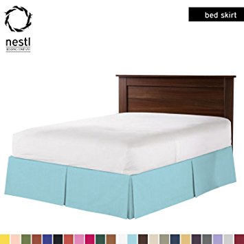 Nestl Bedding Double Brushed Microfiber Dust Ruffle, 14-Inch Tailored Drop Pleated Queen Bed-Skirt, Light Blue