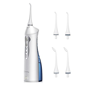 Portable Water Flosser, Coredy Professional Cordless Rechargeable Dental Oral Irrigator with High Capacity Water Tank and 4 Jet Tips for Home and Travel(3 Water Pressure Modes, IPX7 Waterproof)