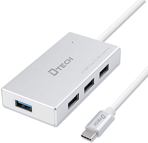 DTECH 4-Port USB C to USB 3.0 Hub with 10 Inch Cable Fast Charging Data Transfer for Laptop Mac Surface Lenovo