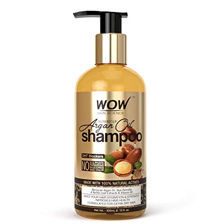 WOW Skin Science Moroccan Argan Oil Shampoo (with DHT Blocker) - No Sulphates, Parabens, Silicones, Salt & Colour - 300 mL