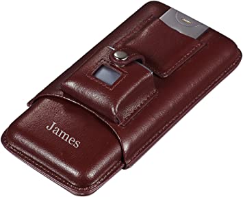 Personalized Visol Renly Brown Leather Cigar Case with Lighter and Cutter with Free Laser Engraving