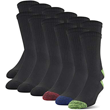 GILDAN mens Polyester Half Cushion Crew Socks, 12-pack Socks