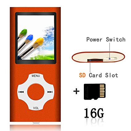 Tomameri - MP3 Video Player with Rhombic Button (16 GB Micro SD Card) - Orange