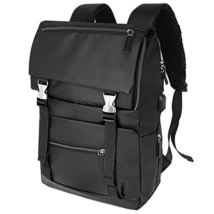 Computer Backpack, BuyAgain Business Backpack Anti Theft Laptop Rucksack with USB Charging Port Water Resistant School Computer Bag Fits for Devices Up to 15.6 Inch, 24.5 L Black