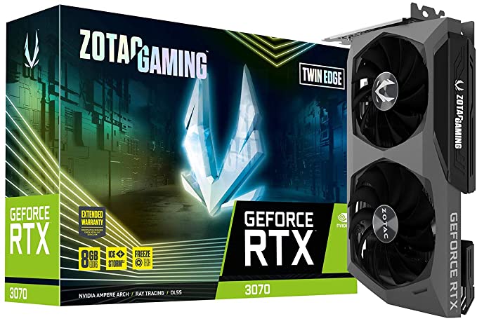 ZOTAC Gaming GeForce RTX 3070 Twin Edge 8GB GDDR6 256-bit 14 Gbps PCIE 4.0 Gaming Graphics Card, IceStorm 2.0 Advanced Cooling, White LED Logo Lighting, ZT-A30700E-10P