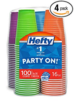 Hefty Party On Plastic Party Cups (Assorted Colors, 16 Ounce, 100 Count, Pack of 4)