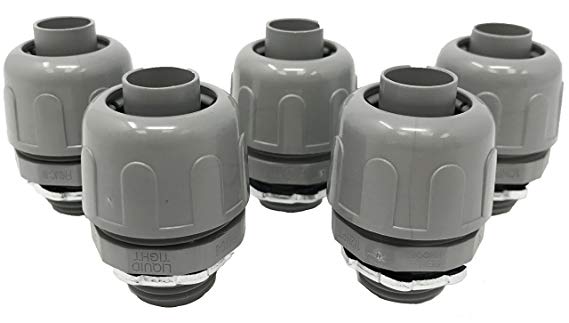 Sealproof 1/2-Inch Non-metallic Liquid Tight Straight Electrical Conduit Connector Fitting, UL Listed, 1/2" Dia, 5-Pack