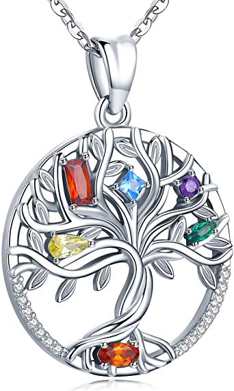 Tree of Life Necklace for Women Girls, Sterling Silver Pendant, Jewelry Gift with Infinite Colorful Cubic Zirconia for Girlfriend Daughter