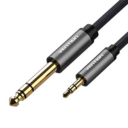 Vention 3.5mm 1/8" Male to 6.35mm 1/4" Male TRS Stereo Audio Cable Nylon Braided Wire for Microphones, Electric Guitar Recording, Home Theater, Amplifier (5Ft/1.5m)