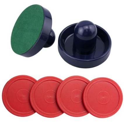 Jollylife Set of 2 Blue Air Hockey Pushers and 4 Red Pucks