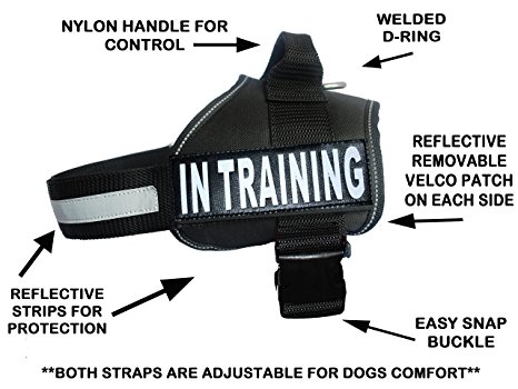 Service Dog Harness Vest Cool Comfort Nylon for dogs Small Medium Large Girth, Purchase comes with 2 IN TRAINING reflective patches. Please measure dog before ordering