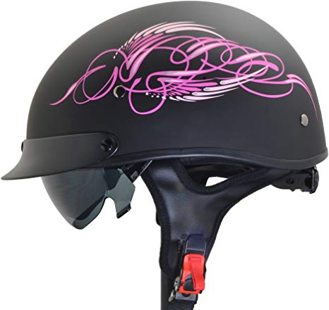 Vega Helmets Unisex-Adult's Half Helmet (Pink Scroll on Matte Black, Medium) - 7823-053