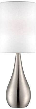 Teardrop Brushed Steel with White Shade 21-Inch-H Table Lamp