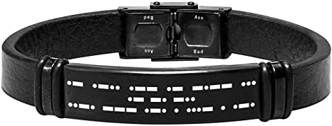 Morse Code Leather Bracelet for Men Secret Code Engraved Bracelet for Boyfriend Father Husband for Him Hidden Message Bracelet