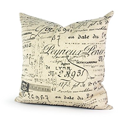 Lavievert Decorative Ramie Cotton Square Throw Pillow Cover Cushion Case Khaki Background Words Pattern Toss Pillowcase with Hidden Zipper Closure 16 X 16 Inches (For Living Room, Sofa, Etc)